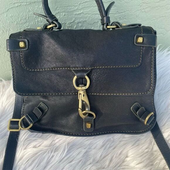 Luana Women's Black Leather Satchel Handbag with Gold Hardware - Picture 2 of 16
